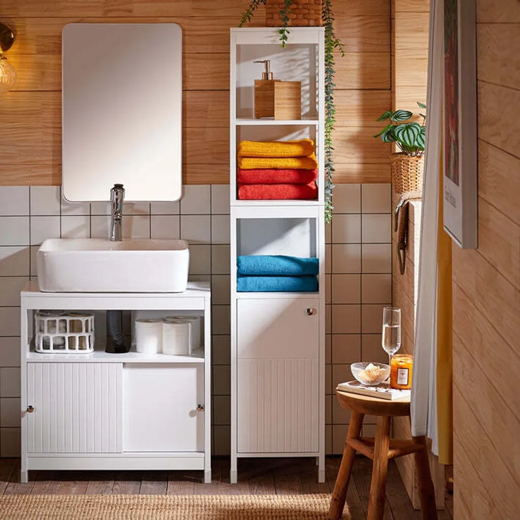 Meuble Salle de Bain Étroit 30cm avec Étagère Réglable Colonne Rangement