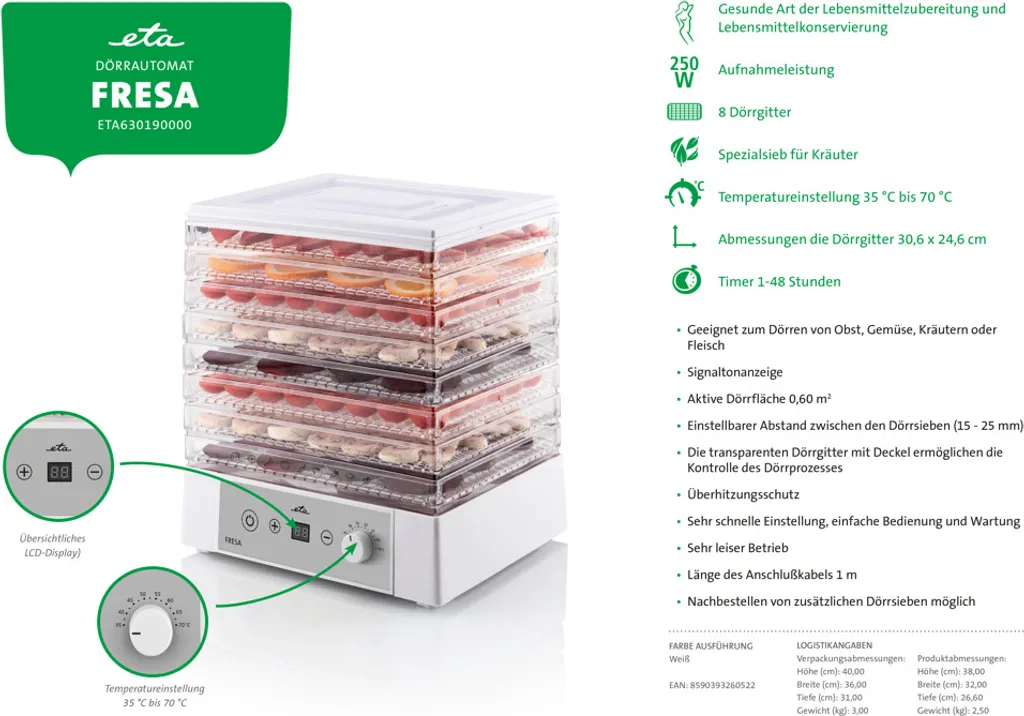 Évitez le gaspillage alimentaire avec le déshydrateur ETA FRESA 8p