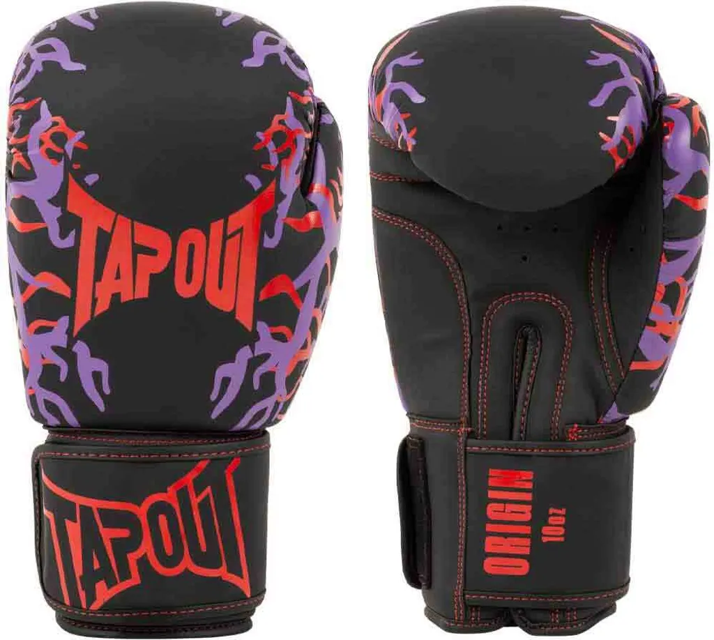 Gants de boxe Tapout ORIGIN Black Red Aubergine 14 oz en similicuir