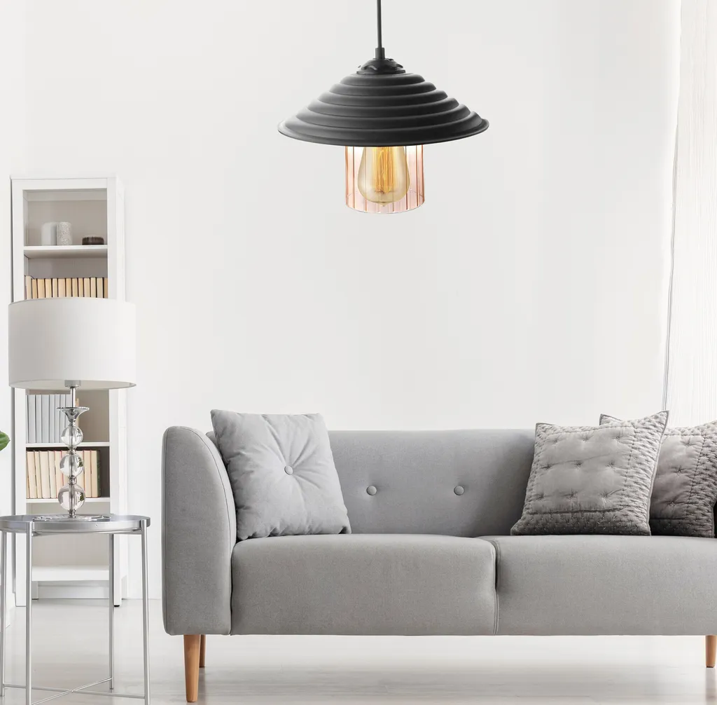 Opviq, 204- 204FLH, nero, lampadario, lampadario UFO con vetro acrilico