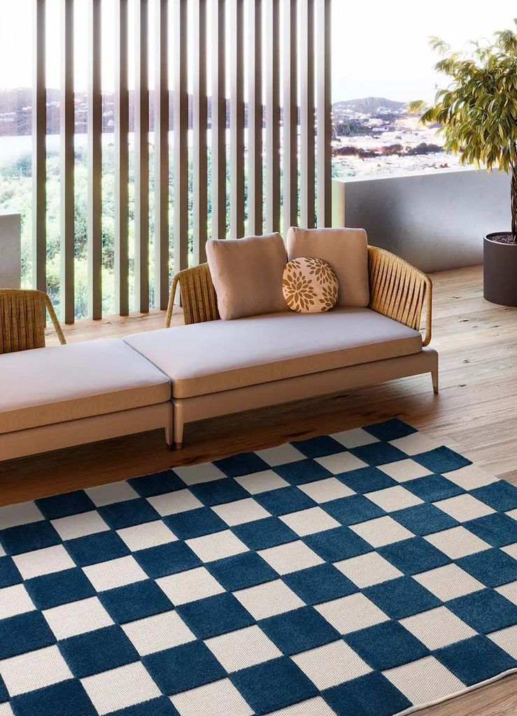 ATTICGO In- & Outdoor-Teppich CUADROS Geometrisch mit relief in Blau/Weiß, 160x230 cm