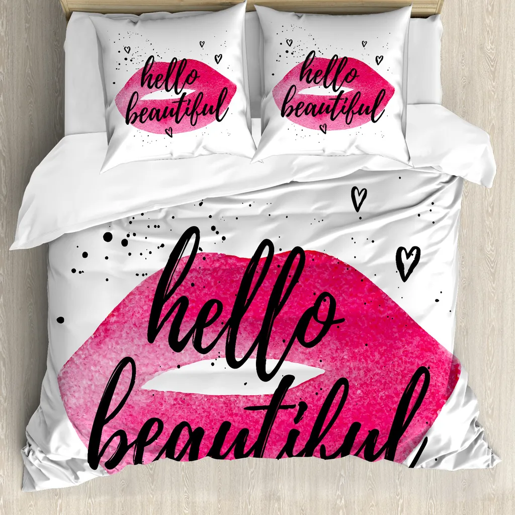 Parure de couette 155x220 cm - ABAKUHAUS Lèvres Magenta - Avec taie