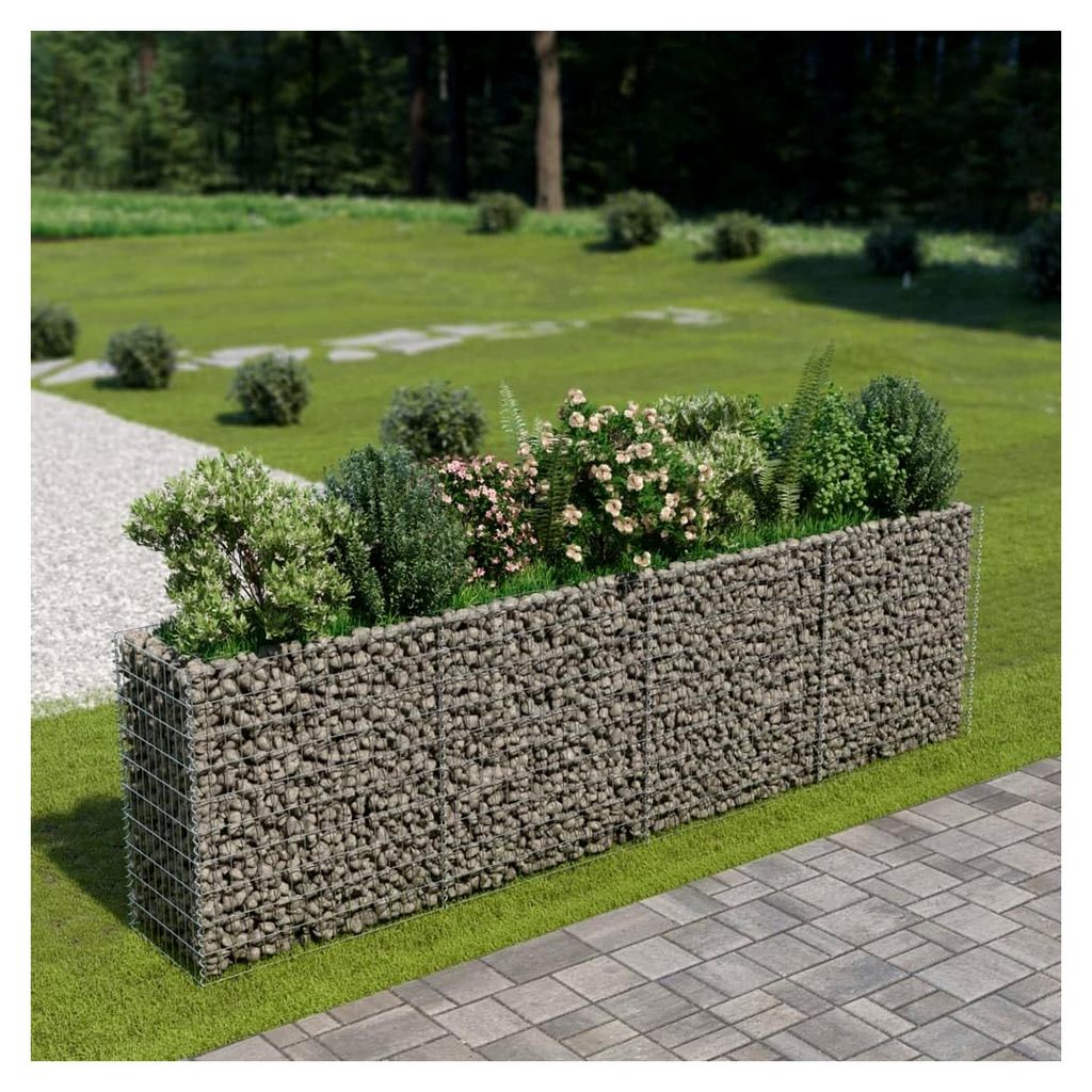 Gabionen-Hochbeet aus verzinktem Stahl, stabile Konstruktion, für Garten und Terrasse, hoher Belastungsbereich, 360W x 50D x 100H cm