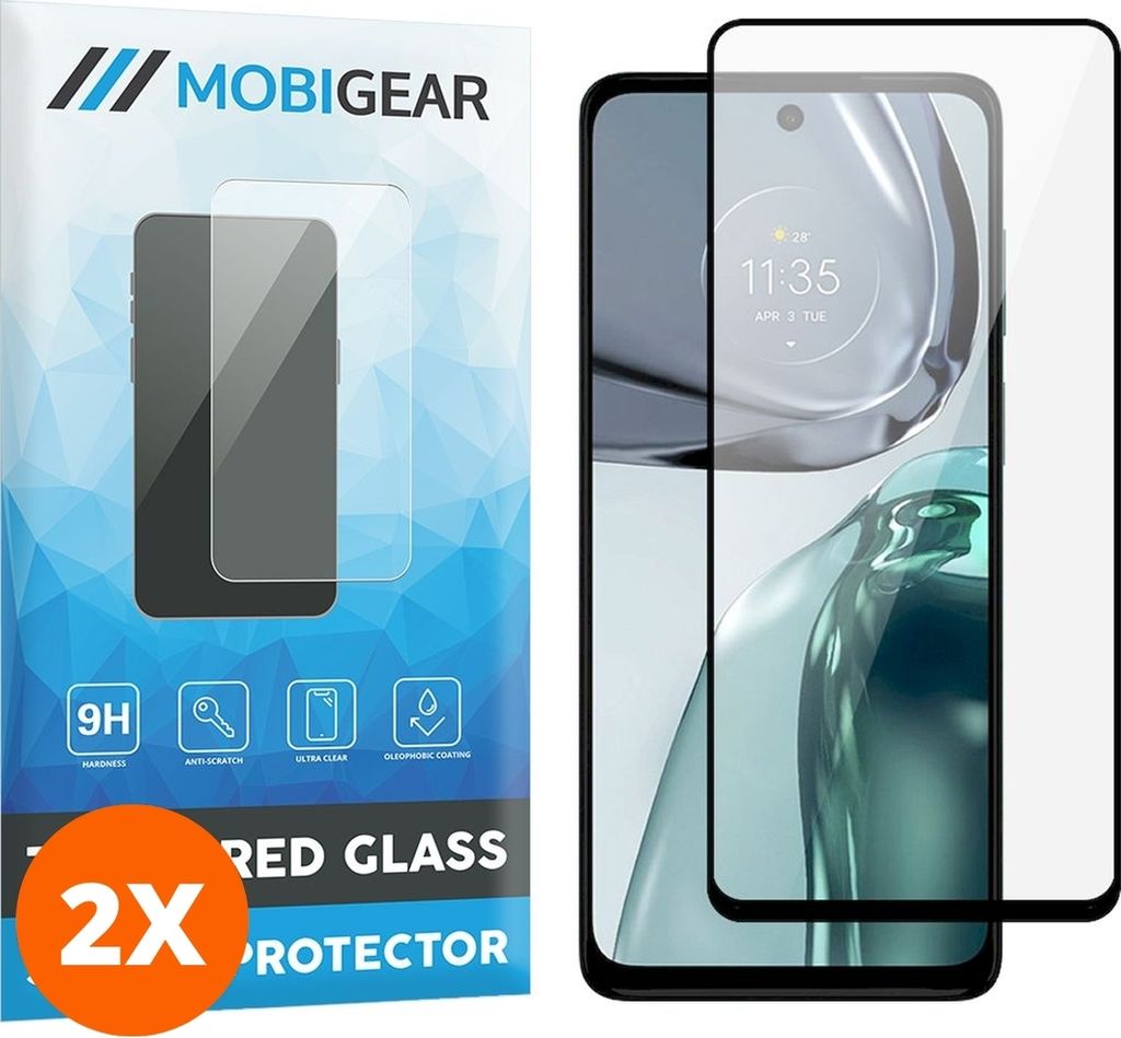 Mobigear Premium 4.99 Motorola Moto G62 Panzerglas Gehärtetes Glas Displayschutz - Hüllenfreundlich - Schwarz (2er Pack)