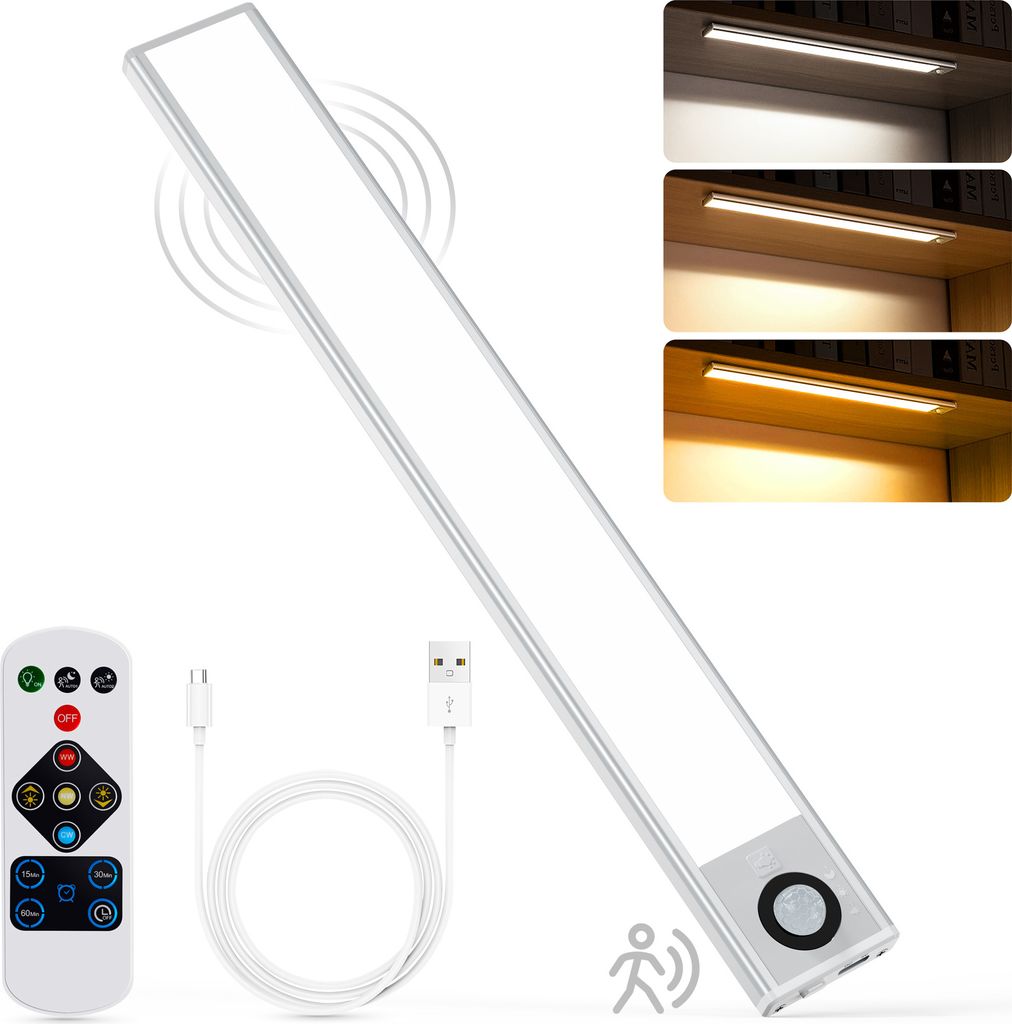 Speed 40cm Kabelloses LED Unterbauleuchte,Schrankleuchte mit Bewegungsmelder und Fernsteuerung,Magnetische Lichtleiste Schranklicht USB Ladefunktion