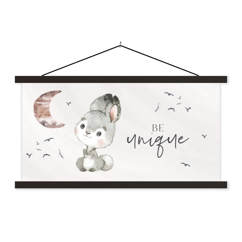 MuchoWow Textilposter Zitate - Kinder - Einzigartig sein - Jungen - Mädchen - Aquarellieren 150x75 cm mit schwarzem Rahmen - Posterleiste