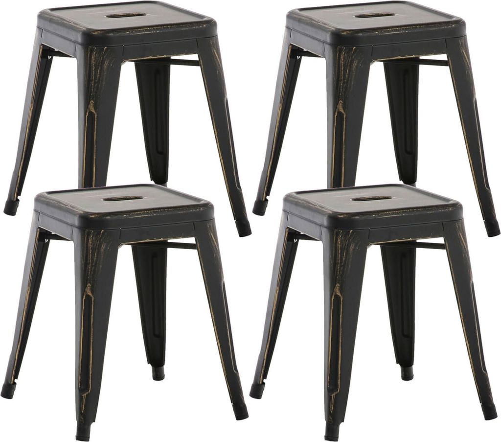 4er Set Hocker HLO-CP82 schwarz-gold