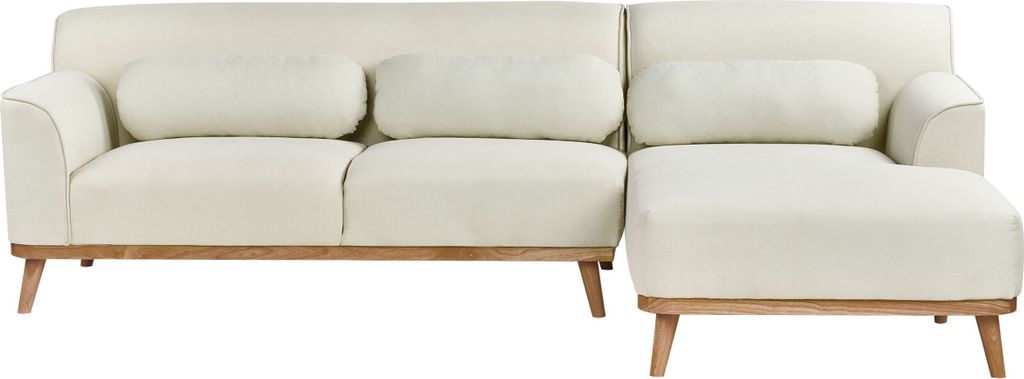 BELIANI Ecksofa Cremeweiß Stoffbezug L-förmig 3-Sitzer Sofa mit Chaiselongue Linksseitig Wohnzimmermöbel Modern Wohnzimmer Ausstattung Wohnecke
