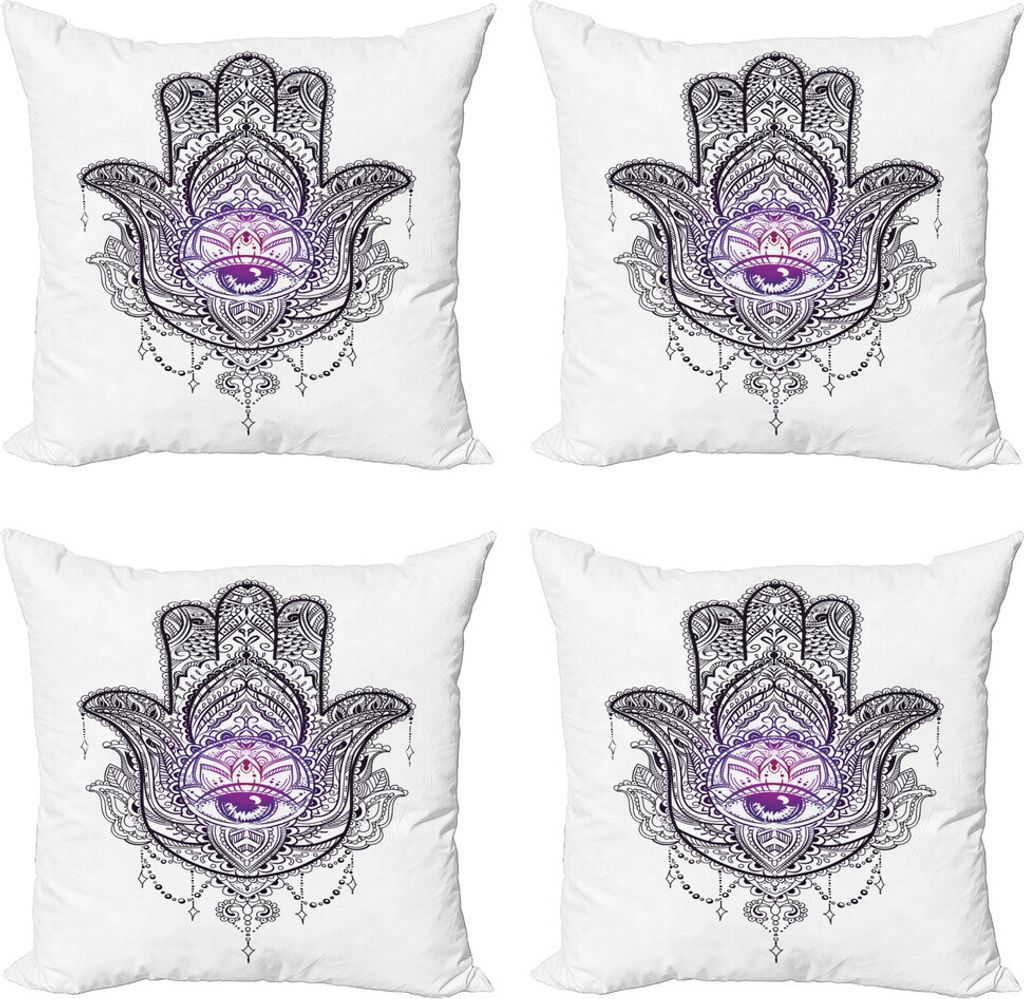 ABAKUHAUS Hamsa Kissenbezug Set (4 Stück), Mandala Orient Lotus, Moderner Doppelseitiger Digitaldruck, 50 cm x 50 cm, Lila Schwarzweiss