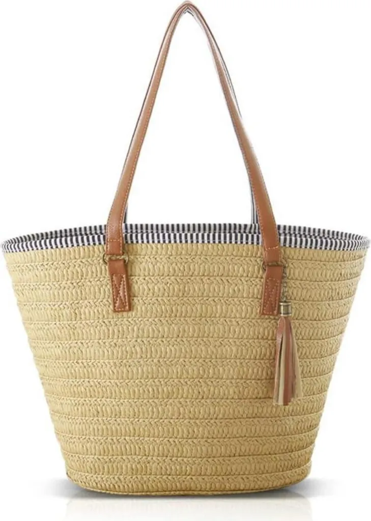 Sac à main en paille pour femme - Sac bandoulière bohème été 35cm