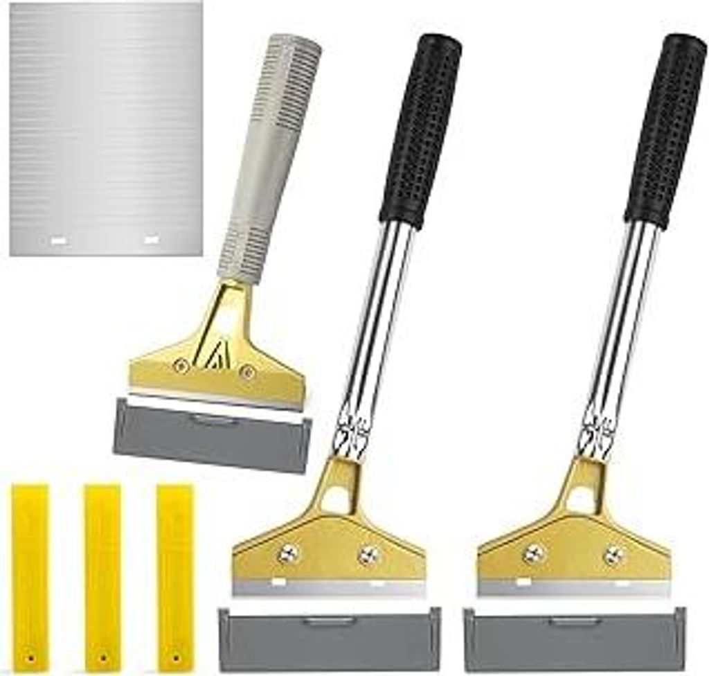 3 Stück Tapetenentferner Set mit 30 Ersatzklingen, Tapetenkratzer Set, Tapetenkratzer Set mit Griff, Bodenschaber, Fensterschaber, Tapetenspachtel...