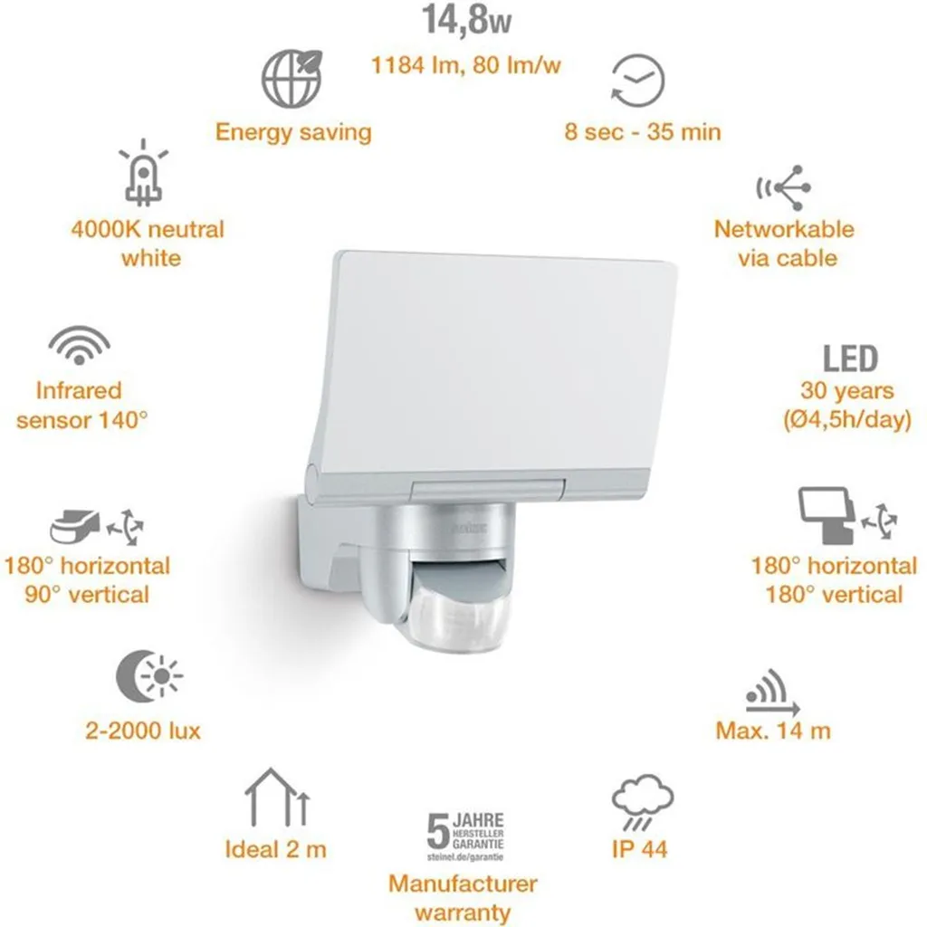 Projecteur LED Orientable Steinel XLED Home 2 Argent à Détection 180° - 8