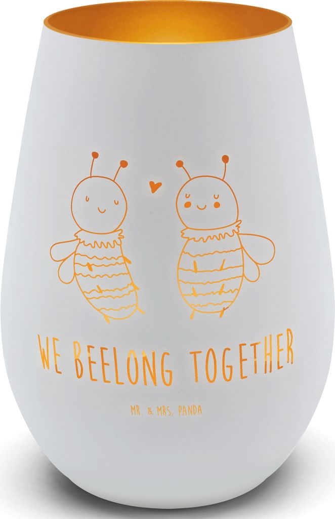 Mr. & Mrs. Panda deko licht Biene Verliebt - Weiß - Geschenk, Glas Windlicht, Teelichthalter, Laterne, Kerzenhalter, Outdoor, Tischlaterne