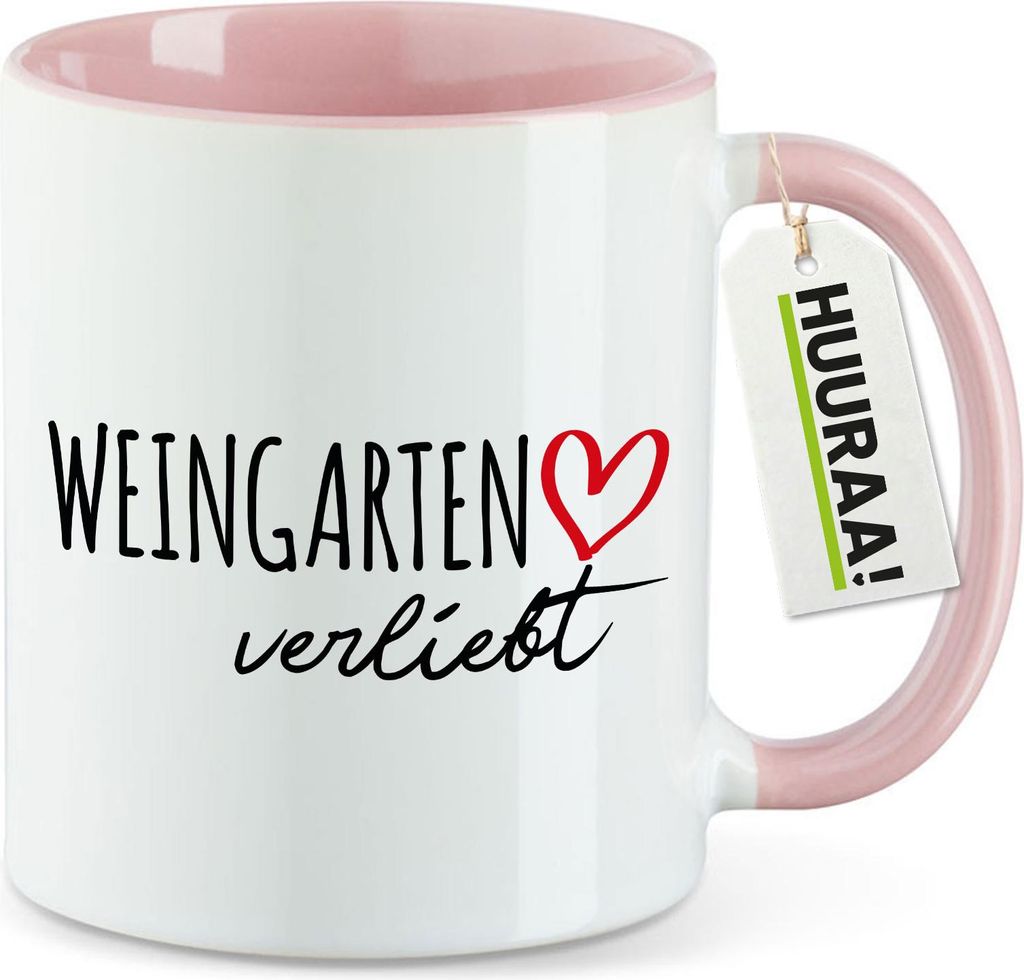 Huuraa Kaffeetasse Weingarten verliebt 330ml Rosa Keramik Kaffeebecher Geschenkidee