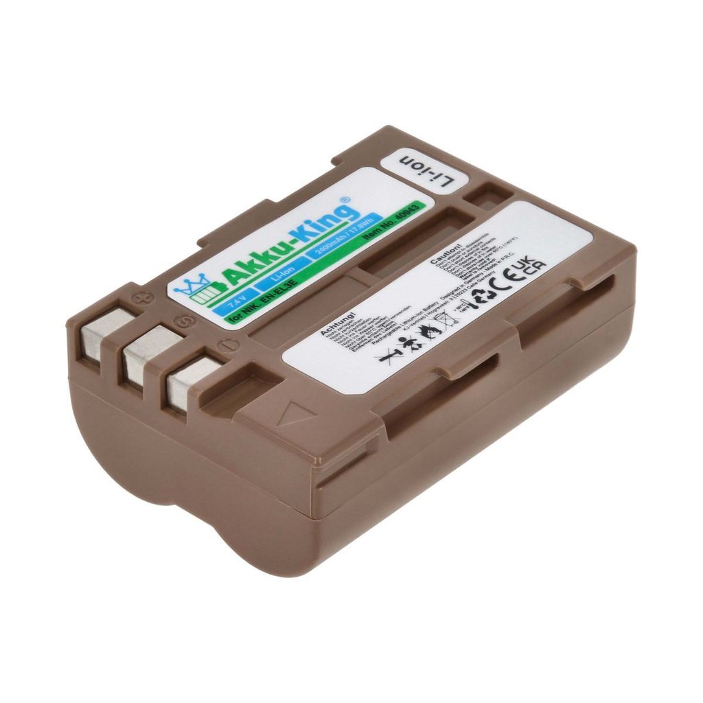 Akku kompatibel mit Nikon EN-EL3E - Li-Ion 2400mAh - mit USB-C Input - für D100, D200, D300, D50, D70, D700, D80, D90