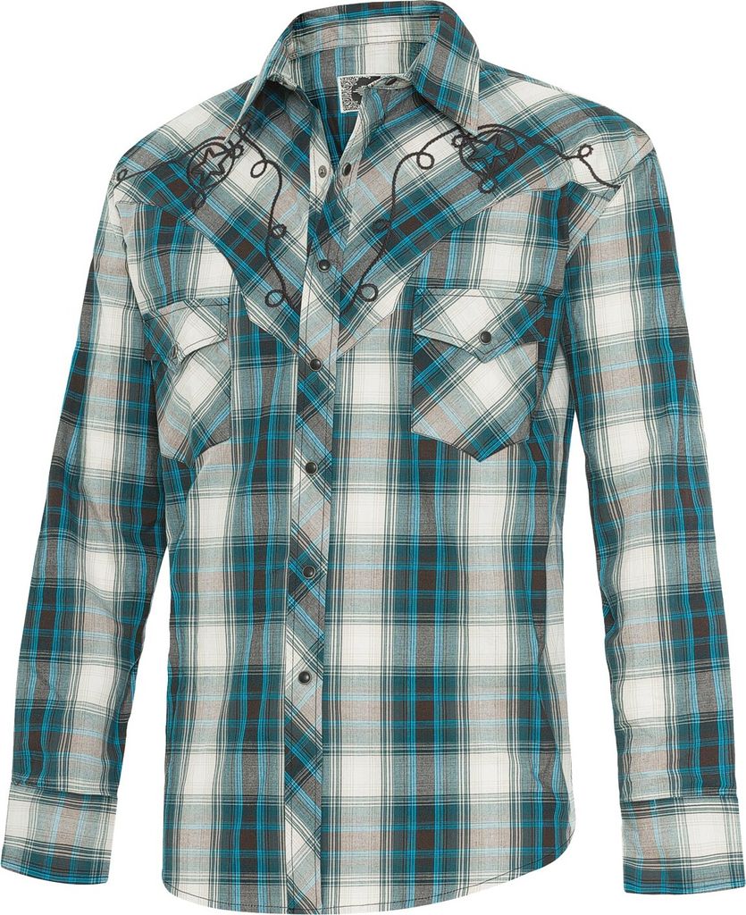 Herren Westernhemd Cowboy Biker Western Hemd »JEFF BLUE« Blau Kariert