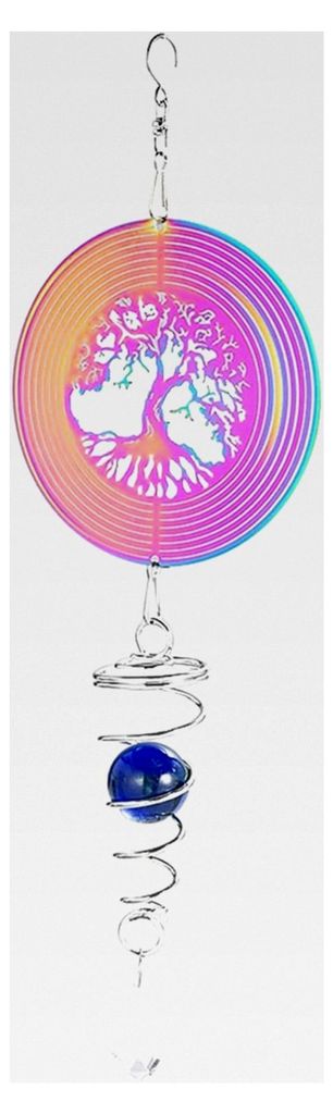 Drehbares 3D-Windspiel aus Metall, 15,2 cm, für Garten und Innenbereich, Regenbogen, Baum des Lebens, Windskulpturen mit Kugel-Spiralschwanz