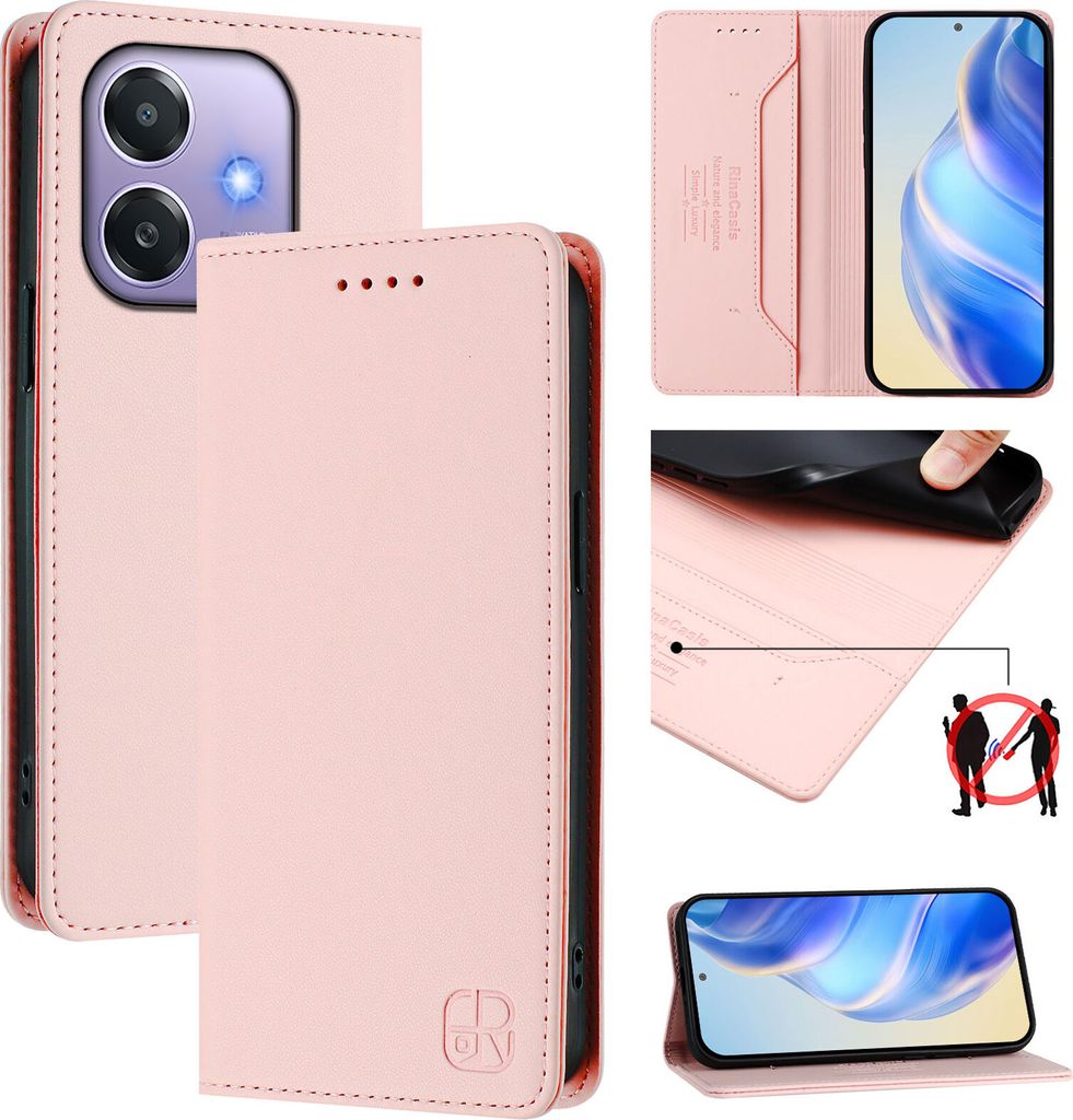 Lederhülle für Oppo A3X/Oppo A3/Oppo A40 4G/Oppo A60 5G Hülle Flip Brieftasche Kartenfächern Ständer Schutzhülle Pink