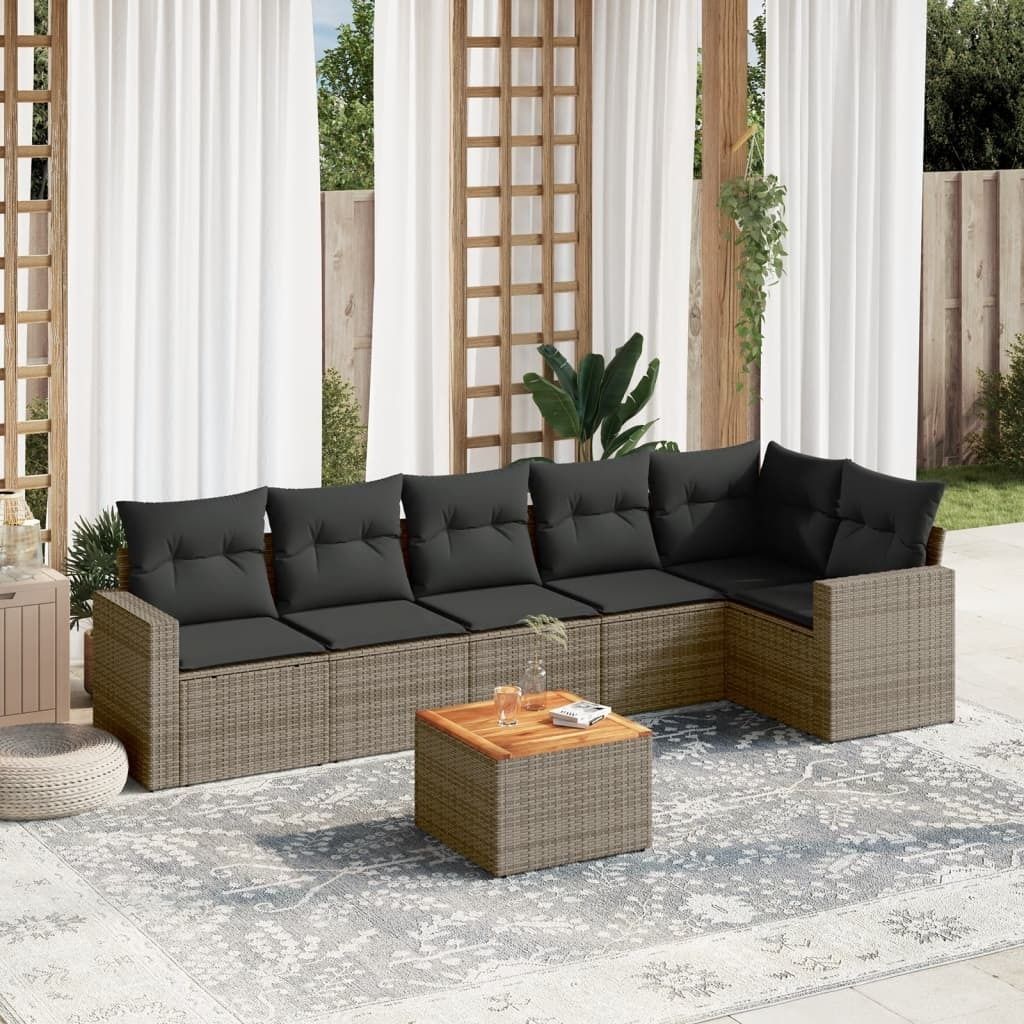 Design 7-tlg. Garten-Sofagarnitur mit Kissen Grau Poly Rattan, Gartenmöbel-Sets 2024 Neu