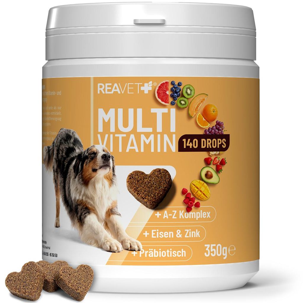 REAVET Multivitamin Drops für Hunde 350g (140 Stück) – mit 12 Vitaminen & 4 Spu-renelementen – Ergänzungs-Snack zur Unterstützung von Vital...