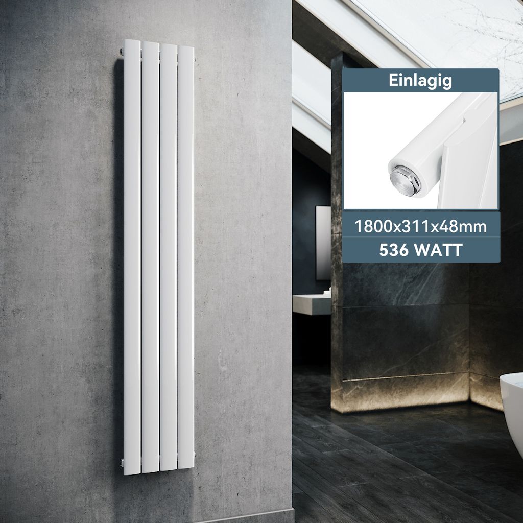 SONNI 1800×311 mm Bianco Radiatore a pannello monostrato Immagine del prodotto 