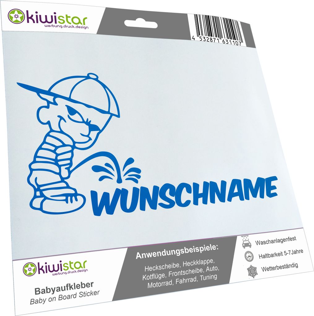 Kiwistar - Autoaufkleber - Piss on Wunschname - mit Basecap - 40 cm - blau - Pissmännchen - Aufkleber für Auto, Laptop, Fahrrad, LKW, Motorrad Me...