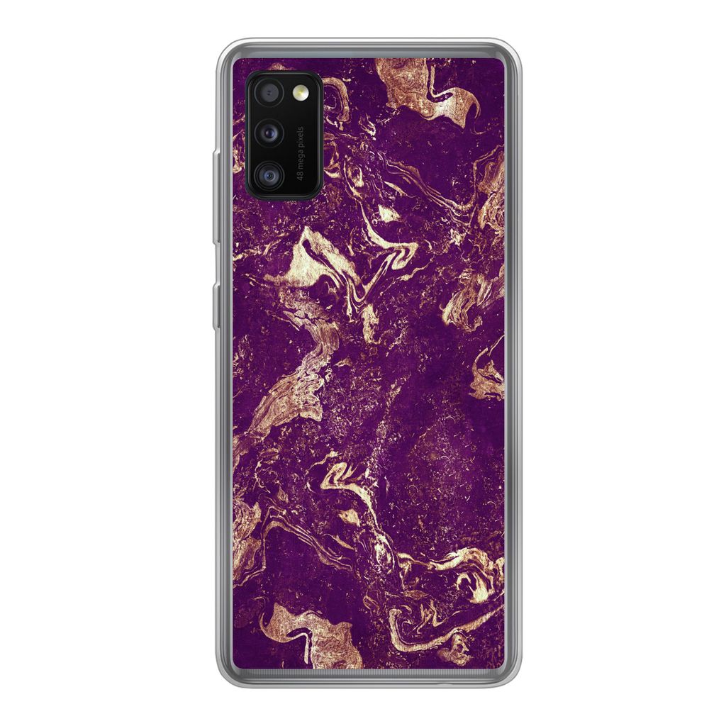 MuchoWow Handyhülle Schutzhülle Hülle für Samsung Galaxy A41 Naturstein - Kalkstein - Gold Silikon Softcase Handy Hülle - Mobiltelefon