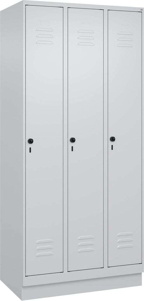C+P Garderobenschrank "Classic Plus", Abteilbreite 30 cm, mit Sockel, Lichtgrau (RAL 7035), 195x90x50 cm/ 3 Fächer