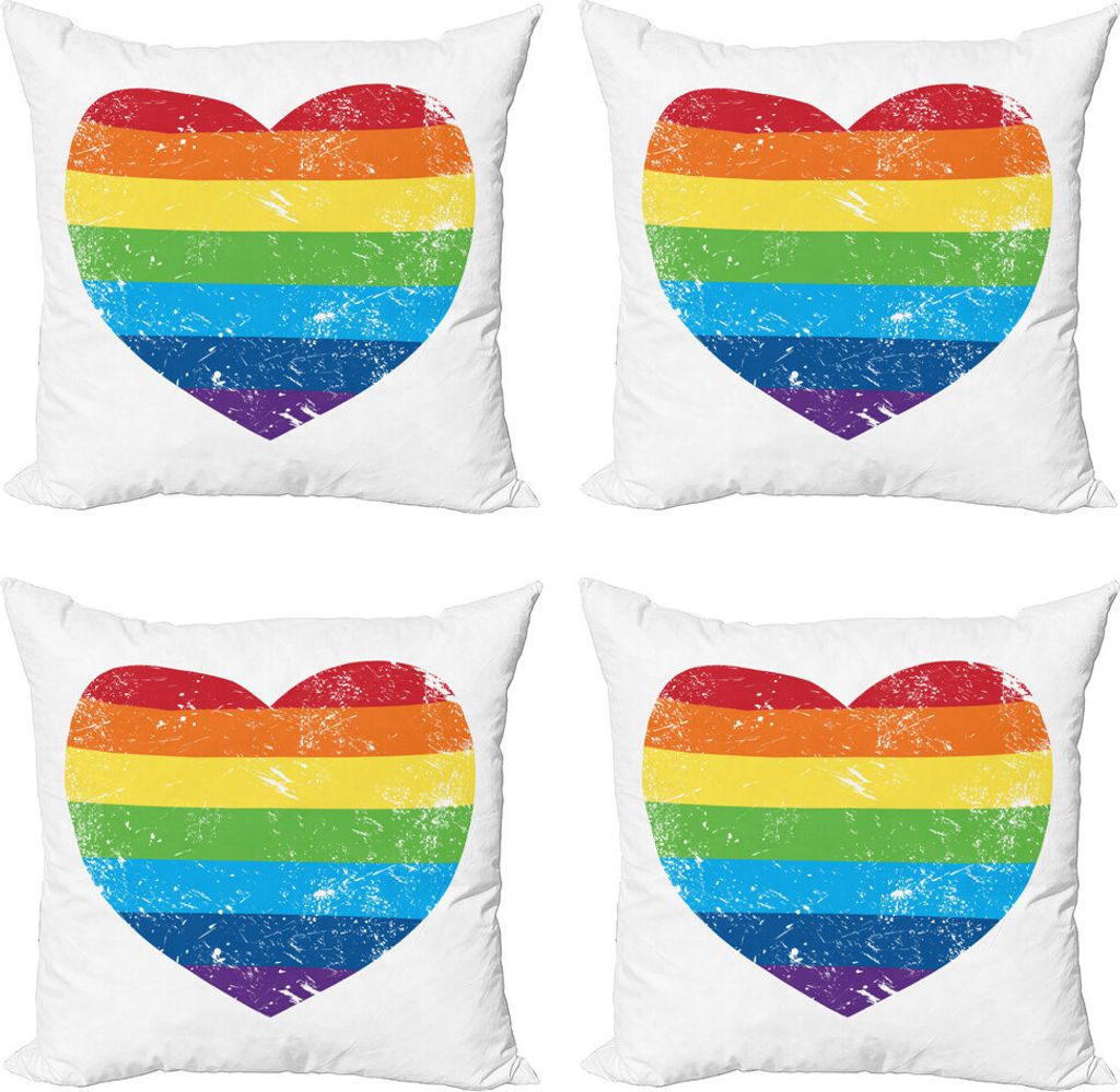 ABAKUHAUS Jahrgang Rainbow Kissenbezug Set (4 Stück), Herzform, Moderner Doppelseitiger Digitaldruck, 50 cm x 50 cm, Mehrfarbig