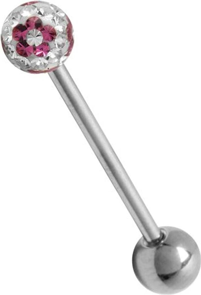 Zungenpiercing Piercing Titan G23 Mit Swarovski Elements Kugel 6mm Motiv Blume Beschichtet- Weiss und Rosa