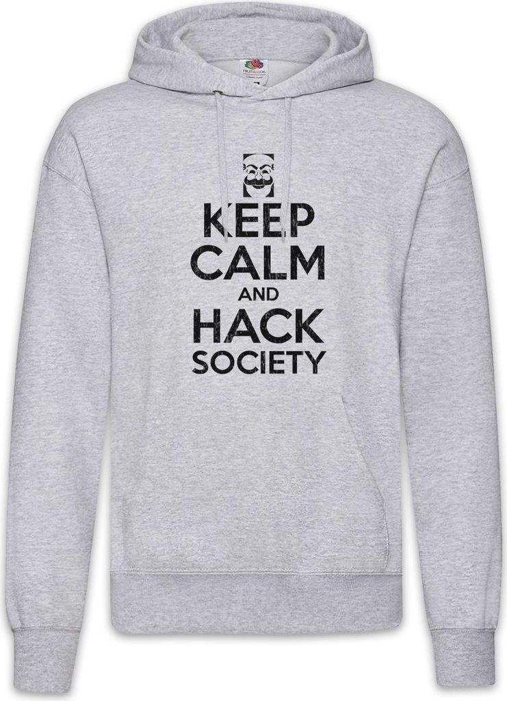 Urban Backwoods Keep Calm And Hack Society, Herren Hoodie, Farbe: Hellgrau, Größe: XL