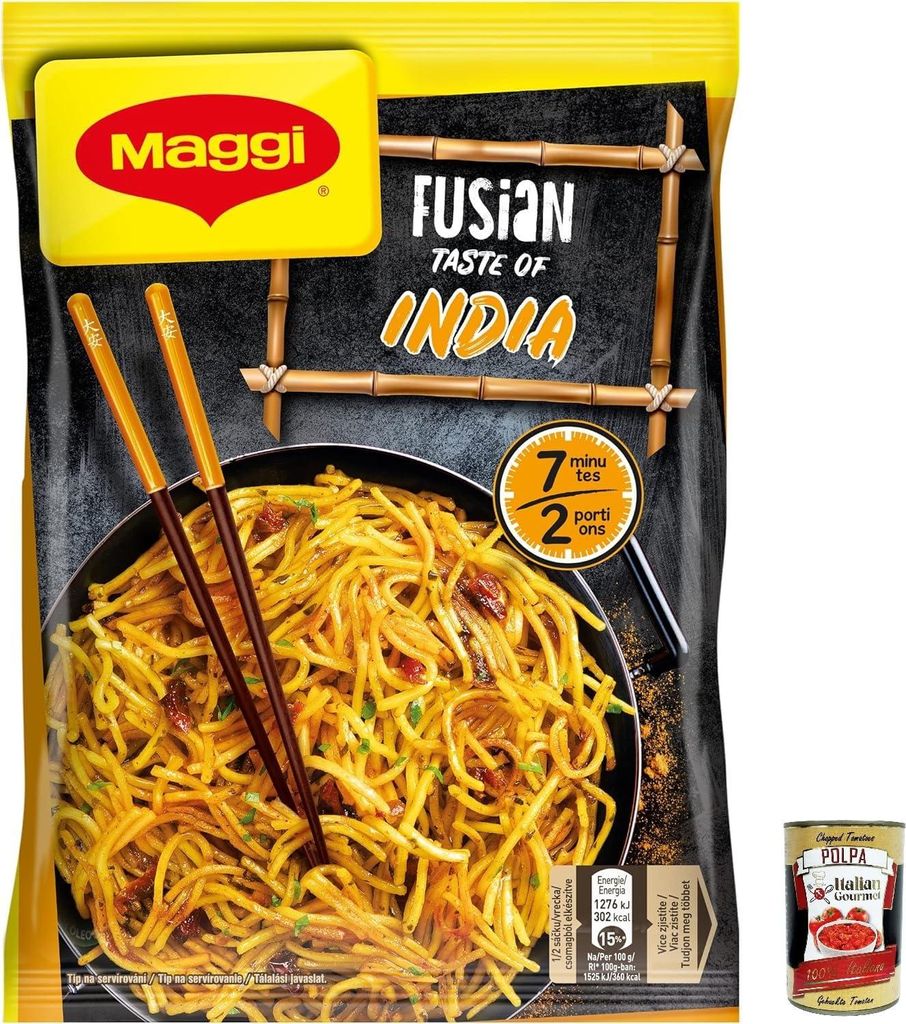 3x MAGGI Fusian Taste of India Instantnudeln mit Gewürzen (2 Portionen) 118gr+ Italian Gourmet polpa 400g