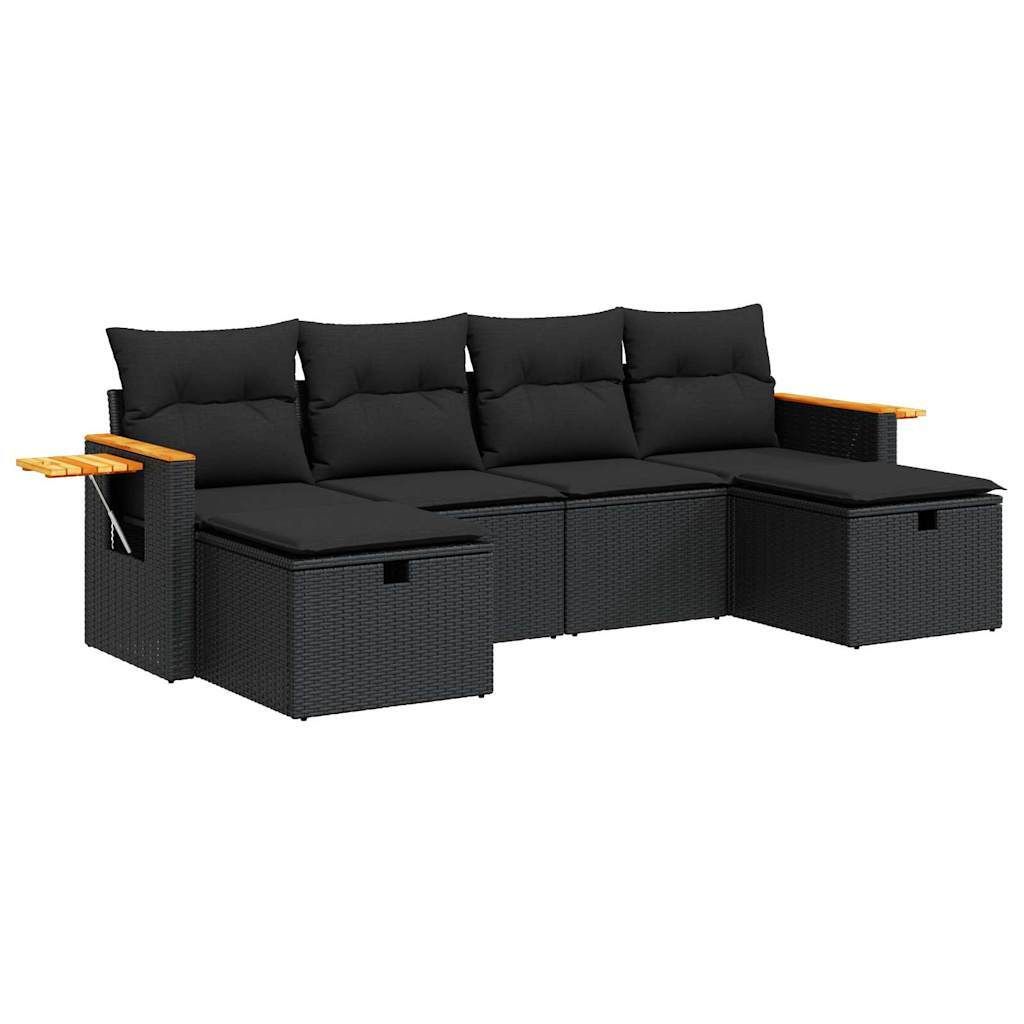 vidaXL 6-tlg. Garten-Sofagarnitur mit Kissen Schwarz Poly Rattan