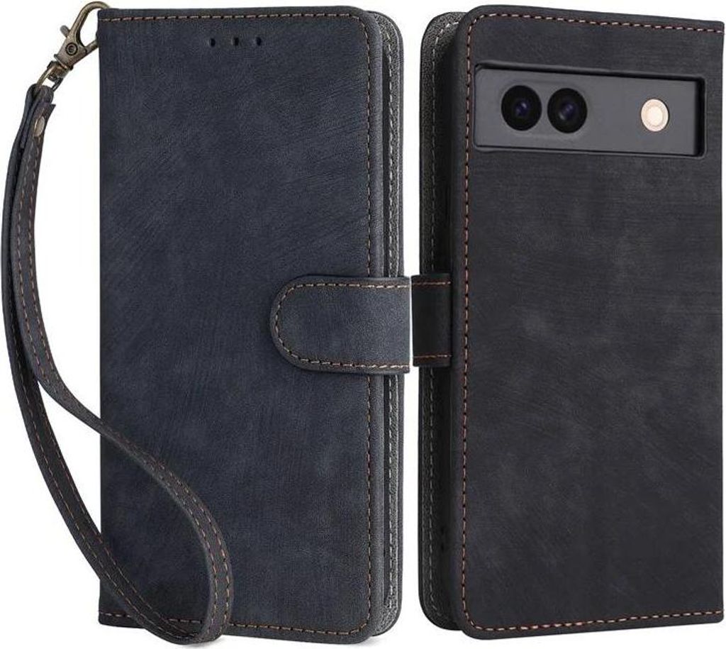 Hülle für Google Pixel 8a - Phonesta Vintage Skin Book Wallet Klapphülle mit abnehmbarer Kordel - Schwarz
