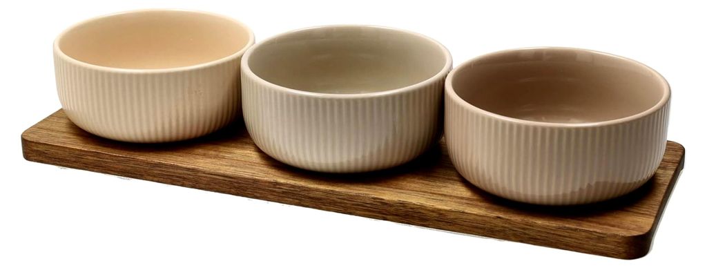 Set 3 Schalen + rechteckiges Tablett 32 x 11 cm Plume, Stoneware, Mehrfarbig