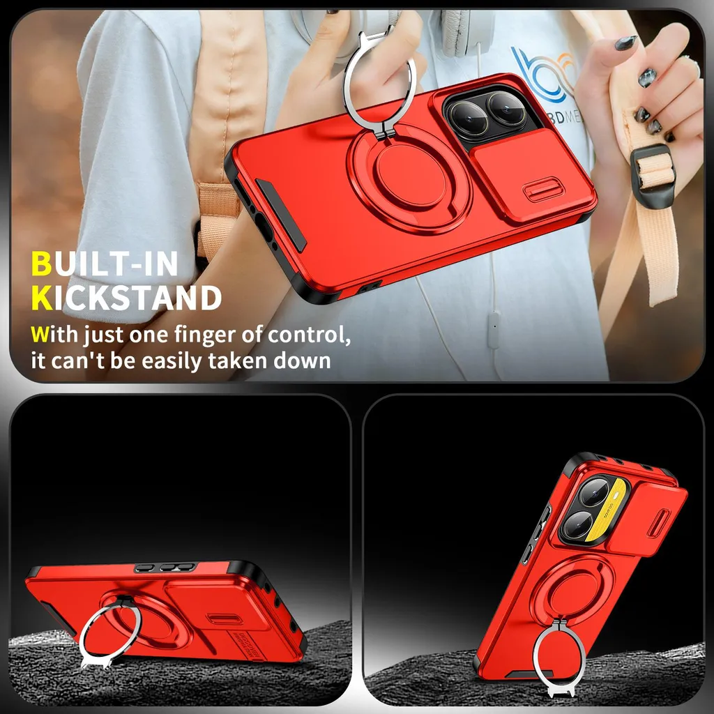 Custodia Per Xiaomi Poco X4 Pro 5G Con Sportello Fotocamera Scorrevole E Anello Porta/Magnetico - Nero - 4