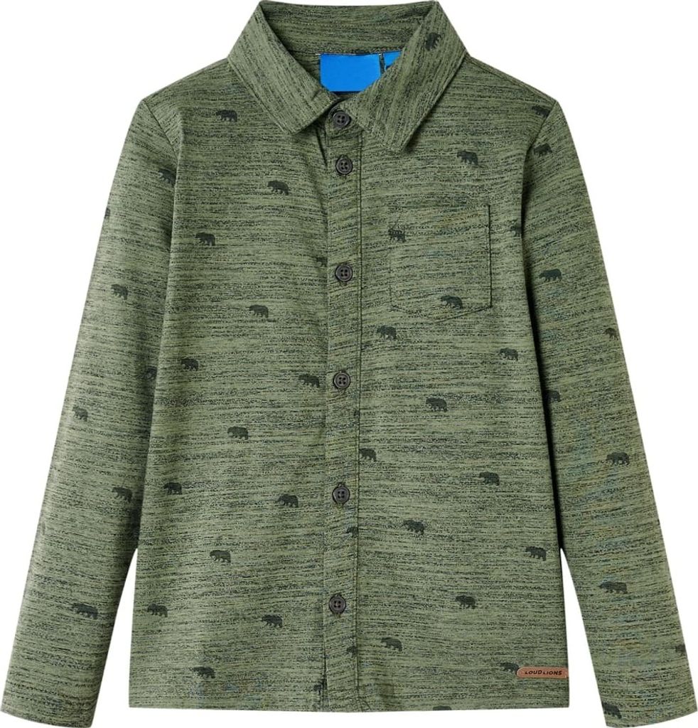 Kinderhemd Khaki Melange mit Rind-Aufdruck, Größe 116 Produktbild 