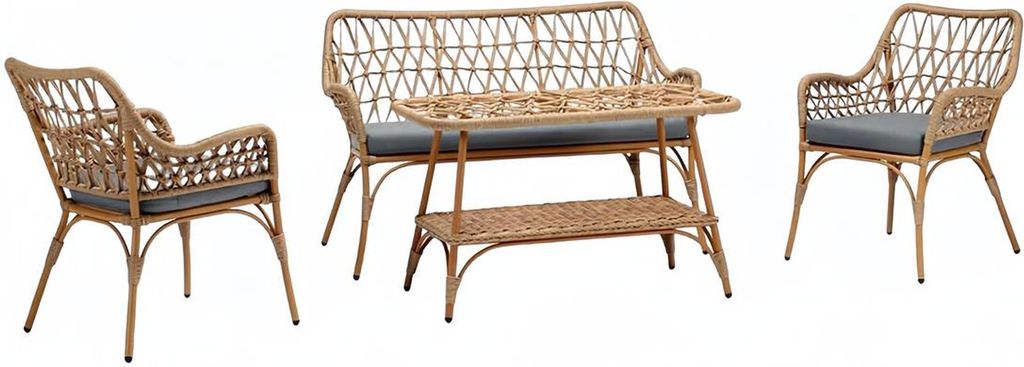Garnitur Beige Terrassen Luxus Sofagarnitur Sofa 2 Sitzer 2x Sessel Couchtisch
