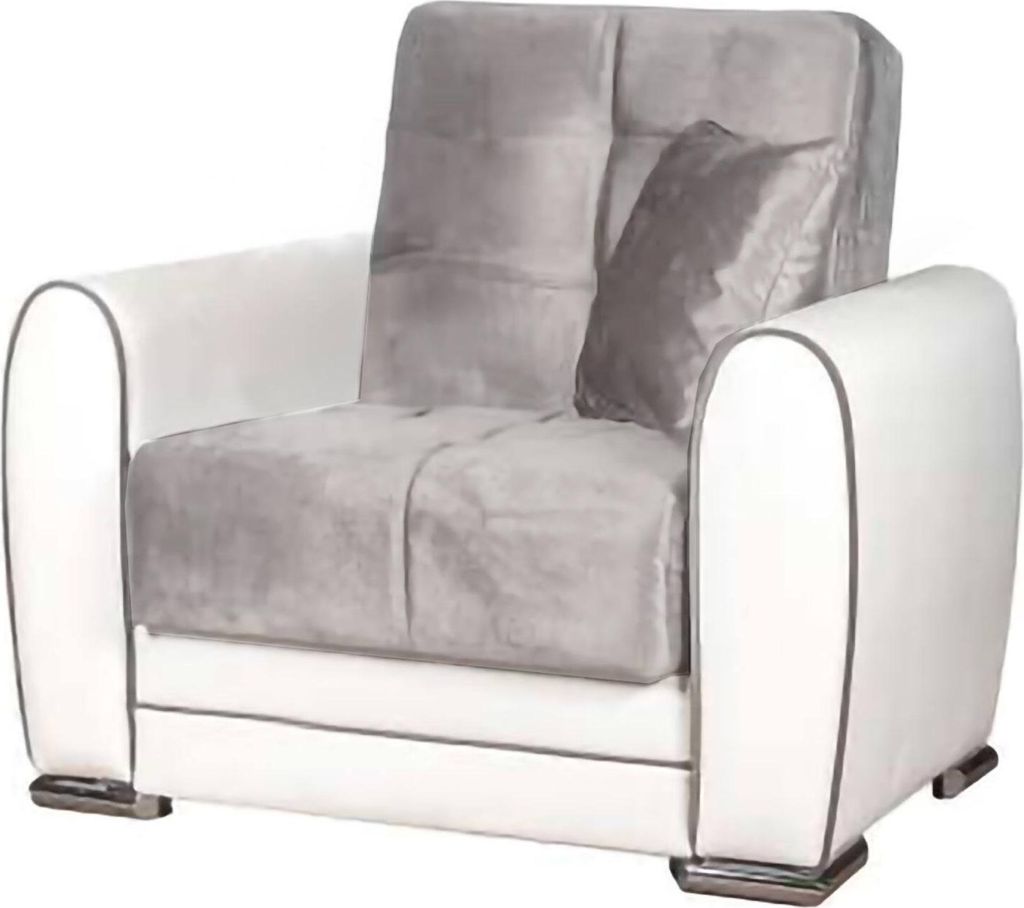 Schlafsofa Dcont, Container-Sessel für das Wohnzimmer, umwandelbar in ein Bett, Relax-Sessel aus gepolstertem Stoff, 97x84h91 cm, Weiß und Hellgrau