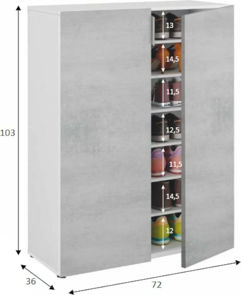 Armoire gain de place 2 portes gris béton 72x103 cm multi-étagères