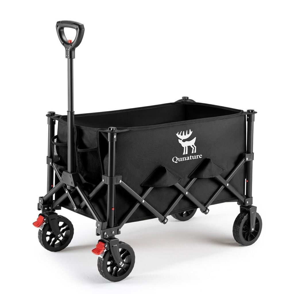 Qunature Campingwagen Klappwagen Faltbar Camping Trolley Garten Bollerwagen 120KG, Schwarz