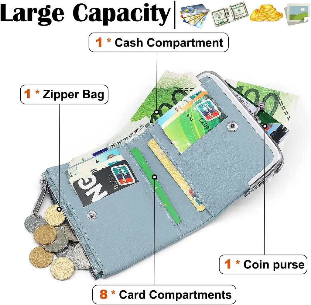 Mini Portafoglio Donna Compatto con Zip - Porta Carte in Eco Cuoio - 2