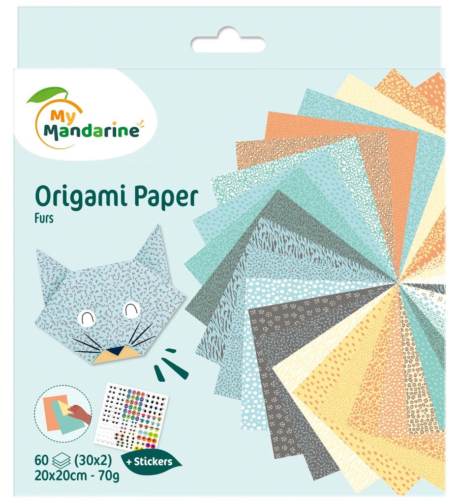 Avenue Mandarine 3x Origami Paper, Furs, 60 Bl 20x20 cm, 70g Mehrfarbig OR513C