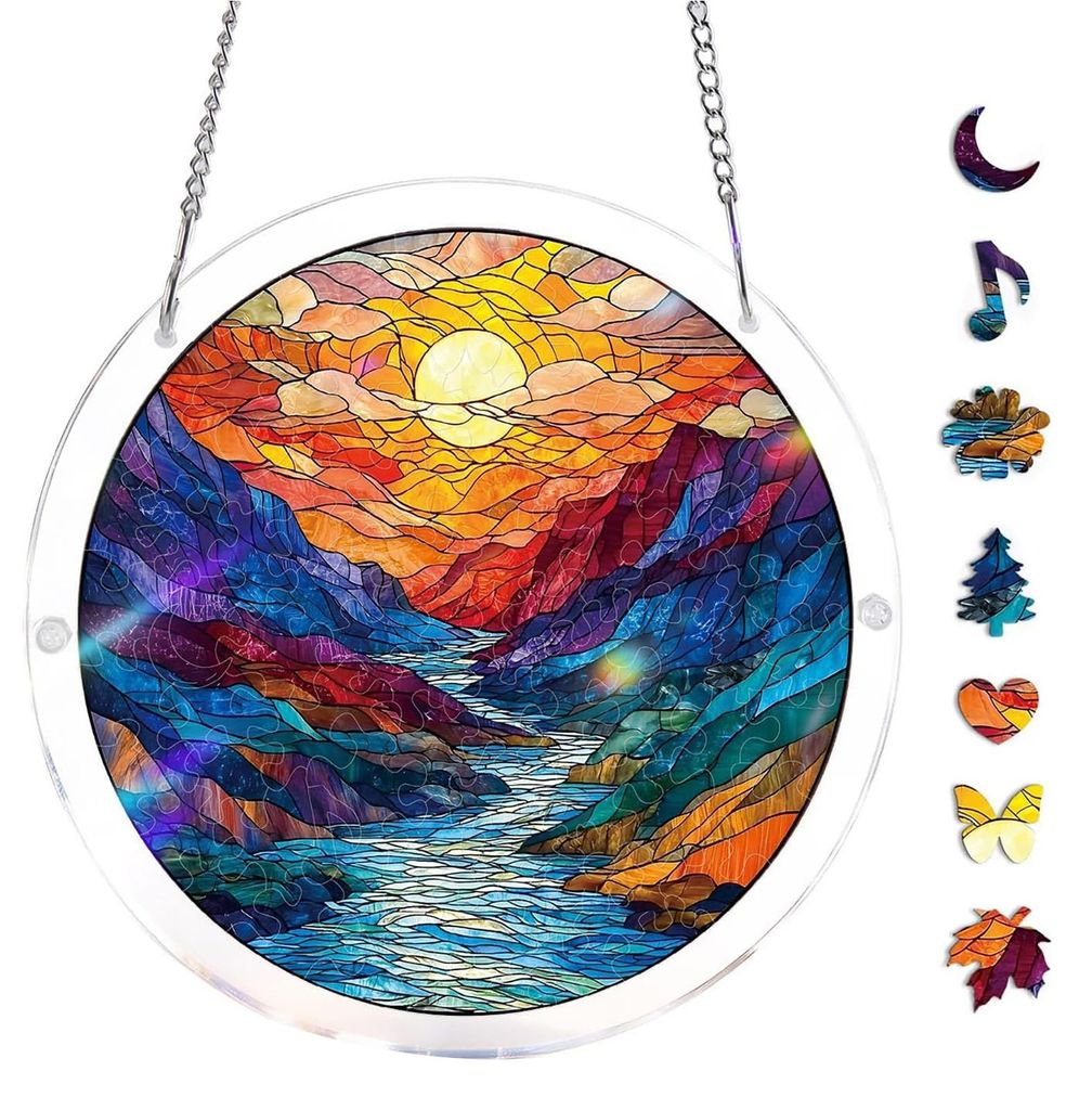 Acryl-Puzzle-Sonnenfänger, Buntglas-Fensterdekoration mit doppelseitigem UV-Druck, farbenfroher DIY-Puzzle-Sonnenfänger für die Fensterdekoration