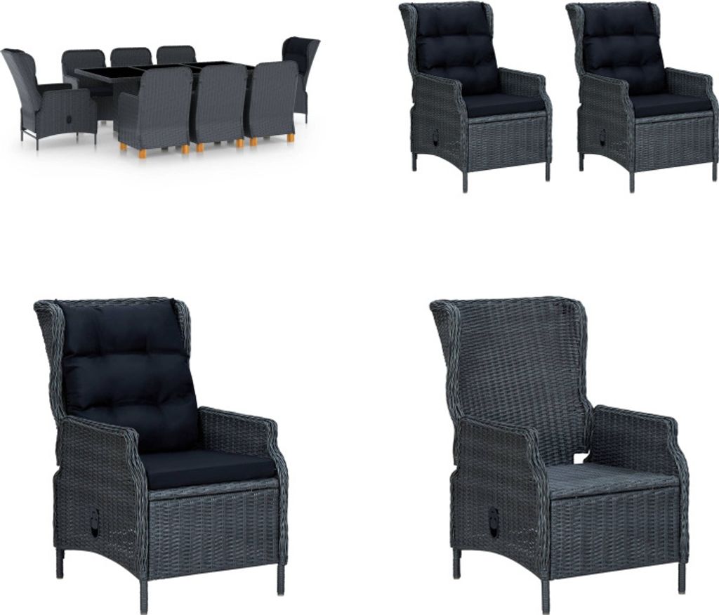 vidaXL 9 tlg. Garten Essgruppe mit Auflagen Poly Rattan Dunkelgrau - Gartenmöbel-Set - Gartenmöbel-Sets - Gartentisch Und Stuhl - Gartentische Un...
