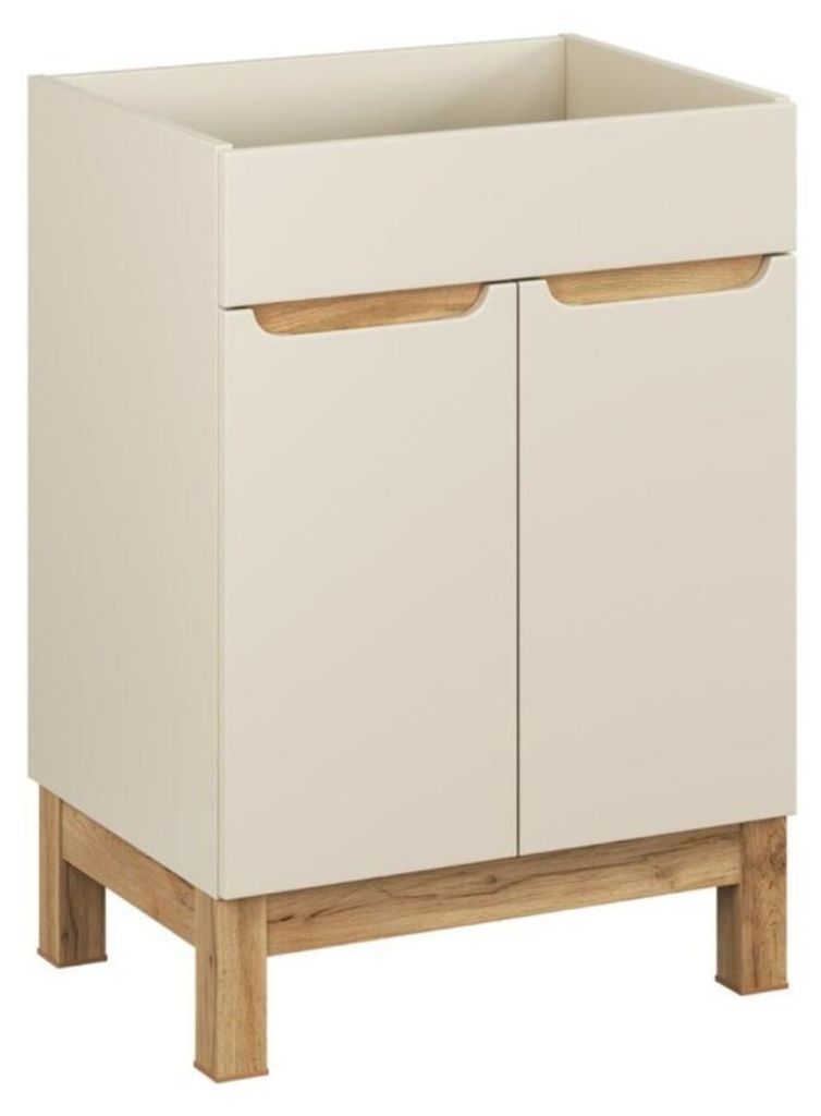 Möbelwaschtisch ERMANO – 2 Türen – Kaschmir und Eiche – B60 × H84 × T46 cm – Freistehend