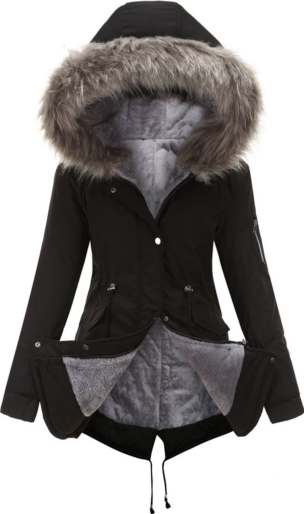 ASKSA Damen Wintermantel Warm Wasserdichter Gefuettert Winterjacke Damen Mittellange Winterparka mit Verstellbarer Taille und Abnehmbarem Kunstfell...