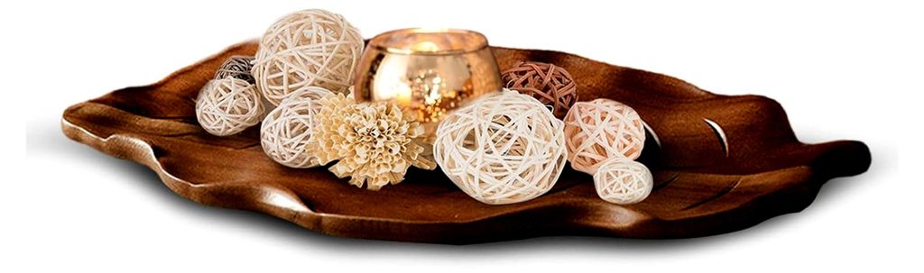 Holzschale Deko, Vintage Kerzentablett aus Holz, Obst Servierschüssel, Handgefertigte Dekoschale, Servierplatte aus Holz für Küche, Wohnzimmer, ...