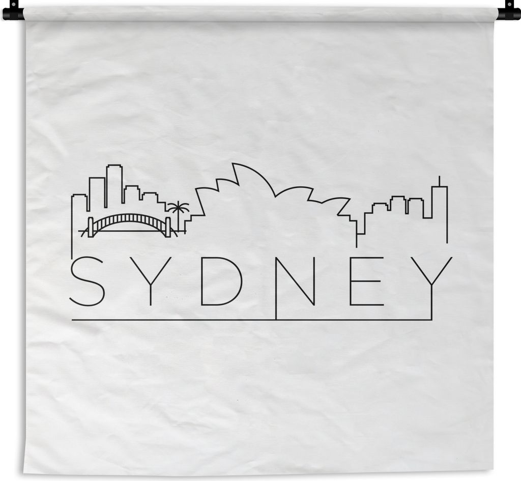 MuchoWow Wandteppich Wandbehang Skyline "Sidney" schwarz auf weiß 150x150 cm Tapisserie Dekoration Wandtuch - Wohnaccessoires - Modernes