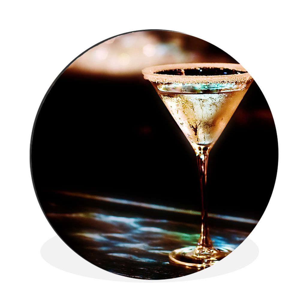 MuchoWow Aluminium Wandkreis Martini-Glas mit Martini auf einer schwarzen Bar Ø 60 cm Wanddeko Modern Wohnzimmer - Wand Kreis - Wandbild - Schla...